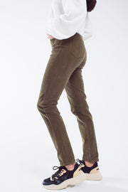 Skinny Cord Pants in Olive Green