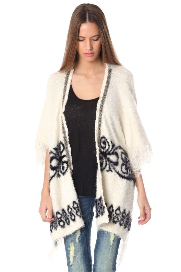 Printed Cardigan With Tassel Trims