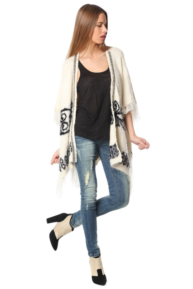 Printed Cardigan With Tassel Trims