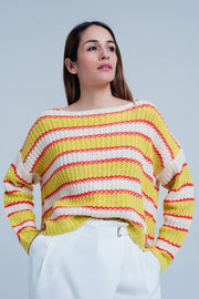 Yellow Striped Rib Stitch Knitted Sweater