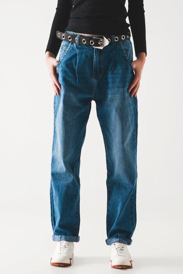 Cotton Skater Tapered Carpenter Jeans in Mid Wash