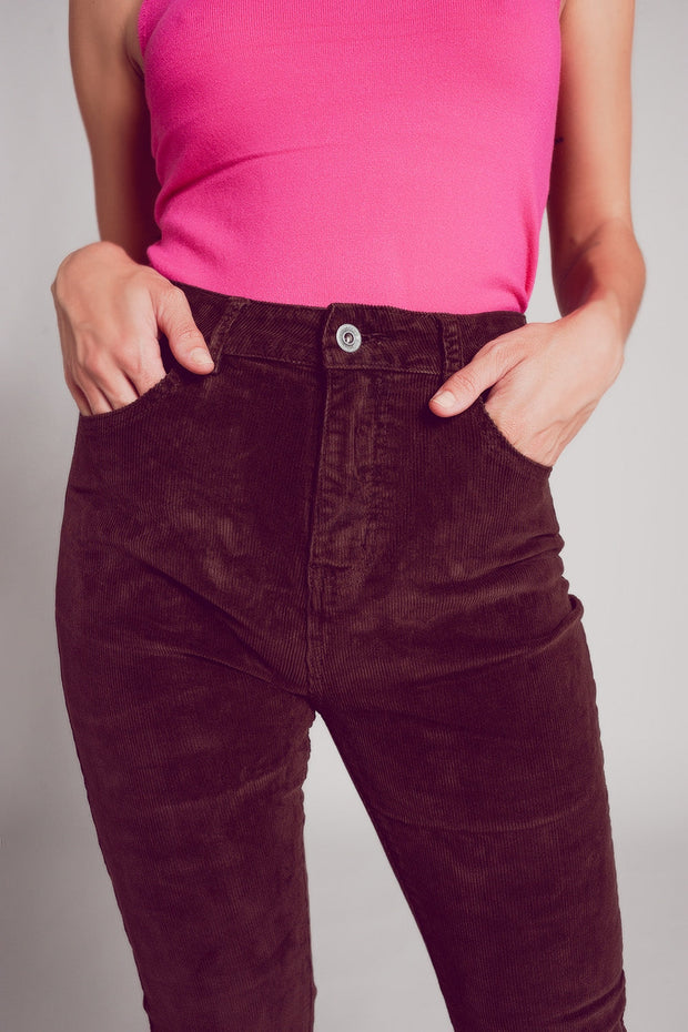 Cotton Skinny Cord Pants in Chocolate Brown