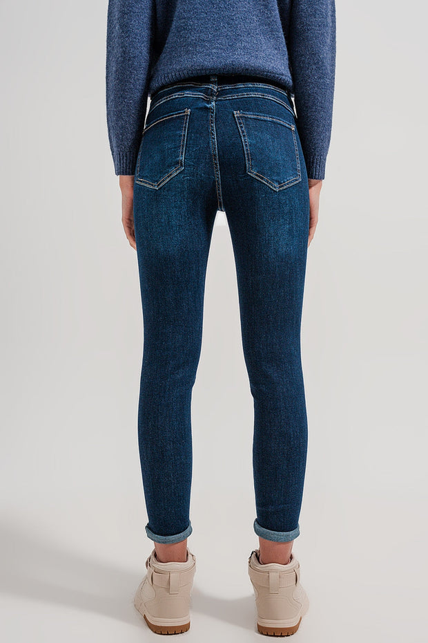 High Waist Skinny Fit Jeans in Dark Blue