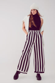 Satin Wide Leg Stripe Pants in Black