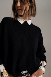 Black Chunky Knitted Relaxed Jumper