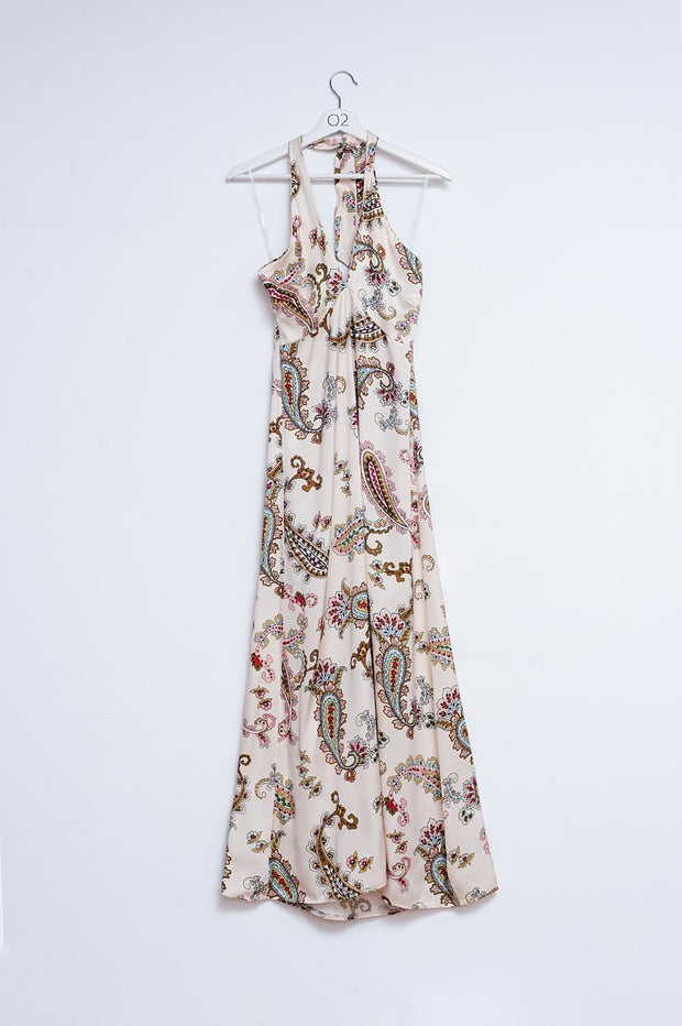 Halter Neck Maxi Dress in Paisley Print