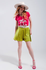 Summer Vibes Print T Shirt in Fuchsia