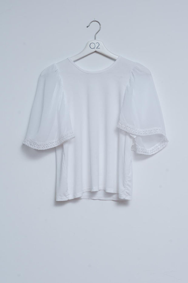 Angel Sleeve Tea Blouse in White