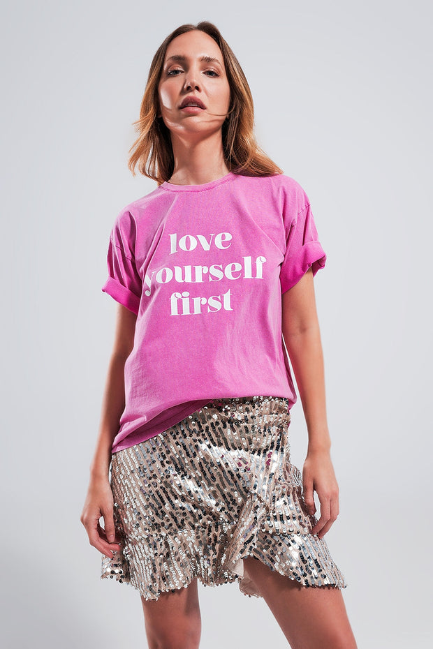 T Shirt in Fuchsia With Text Print