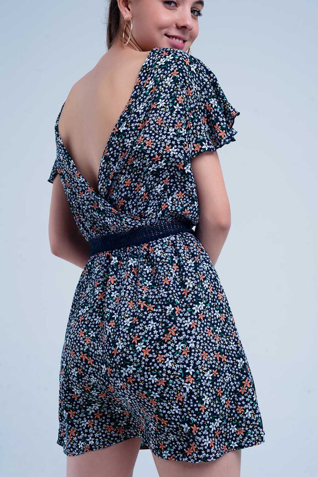 Navy Dress With Flower Print