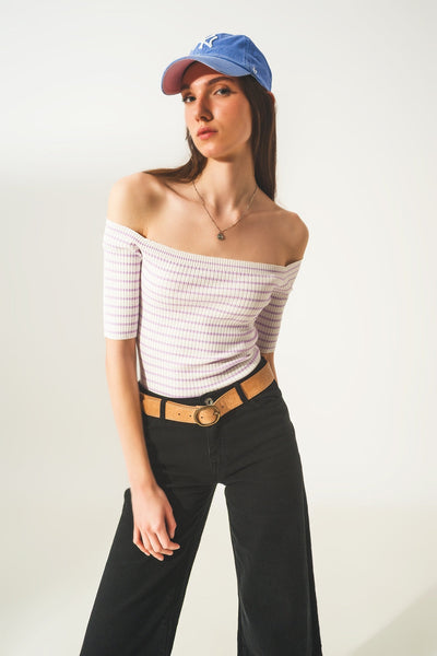 Stripe Bardot Top in Lilac