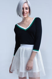 Black V-Neck Jersey With Green and White Contrast Trim