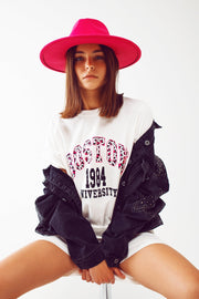 Midi T-Shirt Dress in White Boston 1984 University