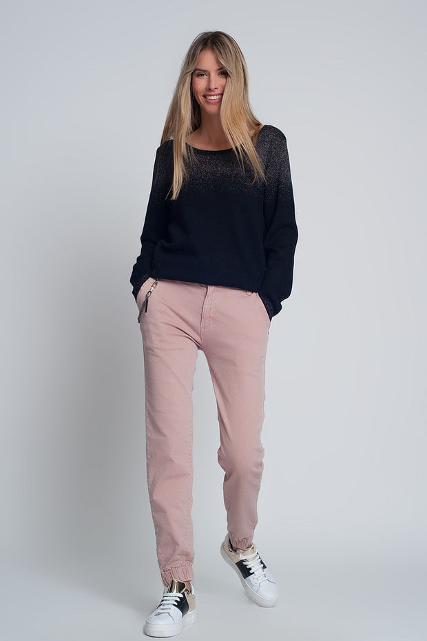 Cuffed Utility Pants With Chain in Pink