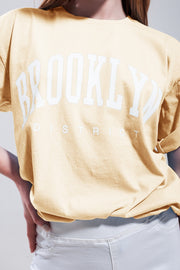 T-Shirt With Brooklyn District Text in Yellow