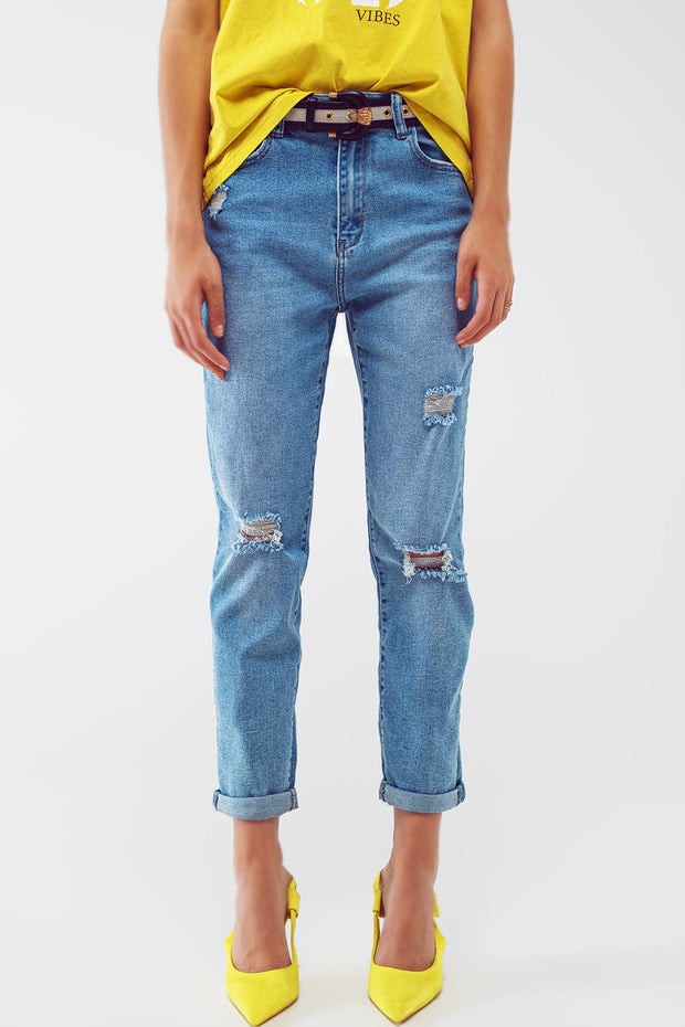 Distressed Regular Jeans in Light Blue Wash