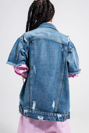 Oversized Distressed Short Sleeves Denim Jacket