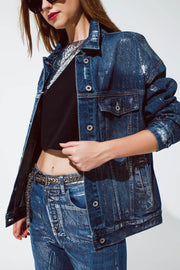 Oversized Denim Jacket With Silver Metallic Finished