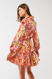 Mini Dress With Ruffles in Multicolor Floral Print