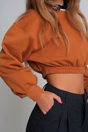 Oversized Cropped Sweatshirt in Camel