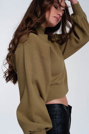 Neck Crop Jumper in Green