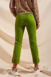 Straight Leg Jeans With Deep Turn Up in Green