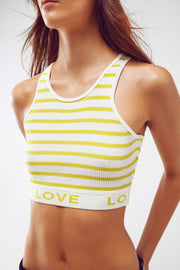 Striped Cropped Top With Love Text in Lime Green