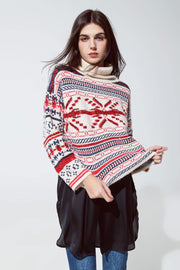 Chrstismas Sweater With Turtle Neck and Embroidered Sequin Details in Cream