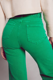 Cropped Wide Leg Jeans in Deep Green