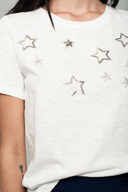 White T-Shirt With Embroidered Stars Detail