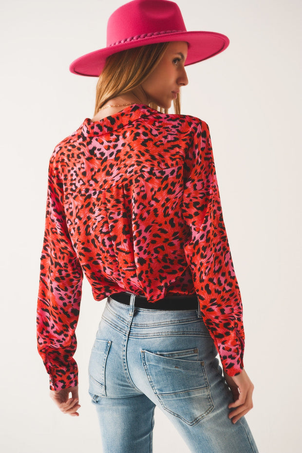 Long Sleeve Shirt in Fuchsia Leopard Print