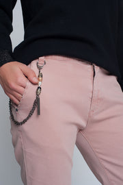 Cuffed Utility Pants With Chain in Pink