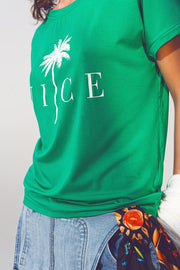 Graphic Front Print T Shirt in Green