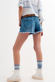 Paperbag Denim Short in Medium Blue