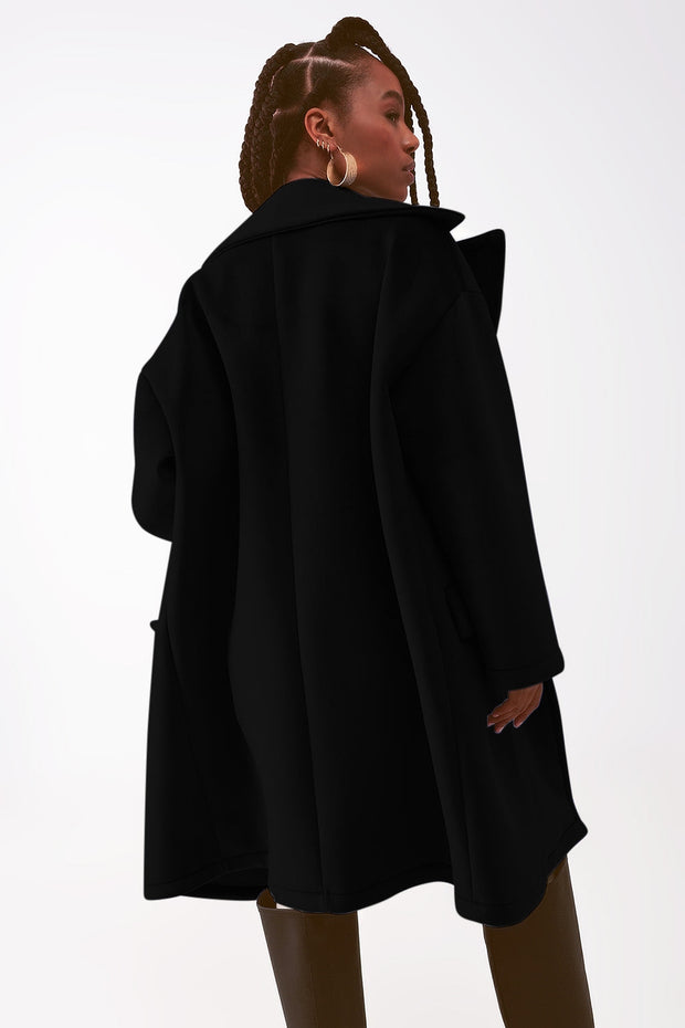 Faux Suede Oversized Coat in Black