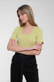 Scoop Neck Jumper With Short Sleeve in Green