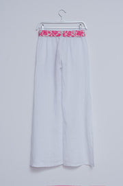 Linen Wide Leg Pants With Side Splits in White