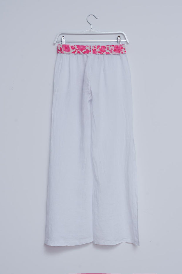 Linen Wide Leg Pants With Side Splits in White