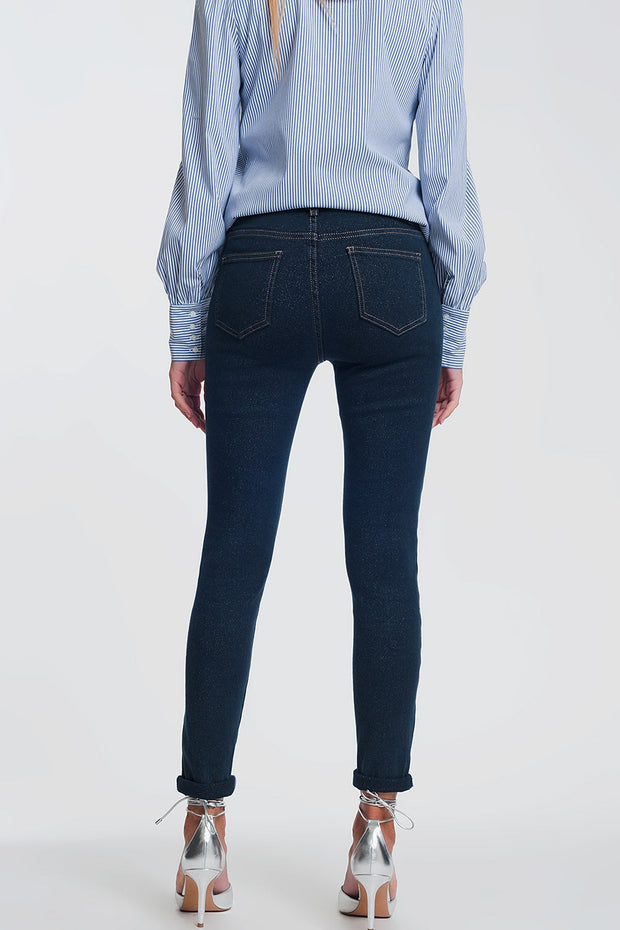 Sparkley High Waist Jeans in Dark Wash