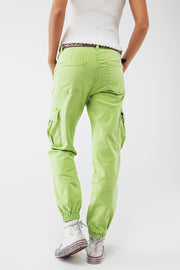 Mint Green Cargo Pants With Elasticated Waist and Hem