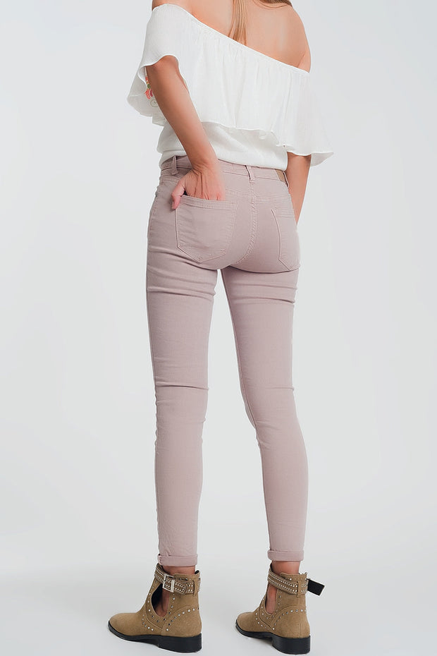 High Waisted Super Skinny Pants in Pink