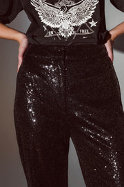 Straight Leg Sequin Pants in Black