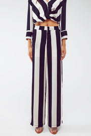 Straight Pants Stripe Design and Relaxed Fit in Black and White