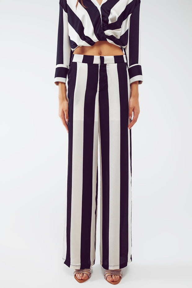 Straight Pants Stripe Design and Relaxed Fit in Black and White