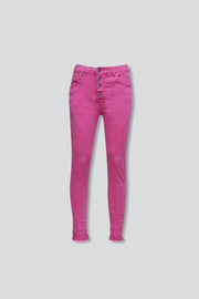 Exposed Buttons Skinny Jeans in Fuchsia