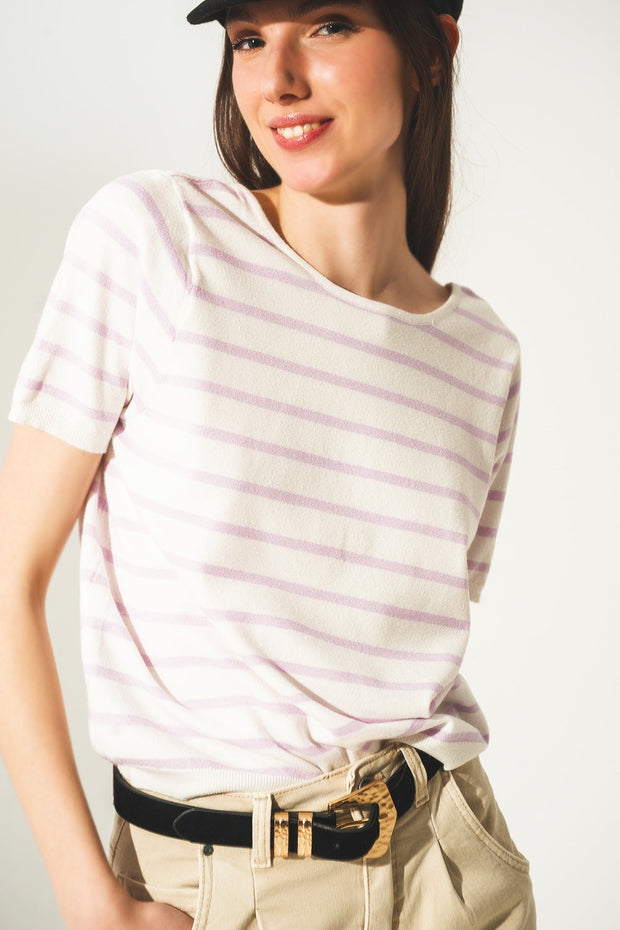 Open Back Lace Up Stripes Jumper in Lilac