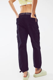 Cargo Pants With Tassel Ends in Black