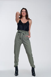 Pants With Tie Waist in Green