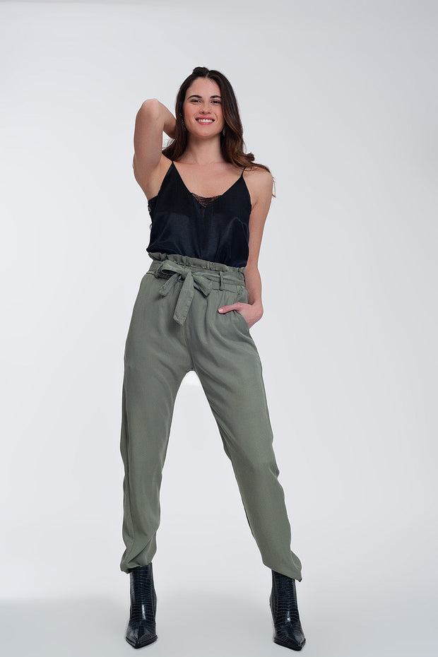 Pants With Tie Waist in Green