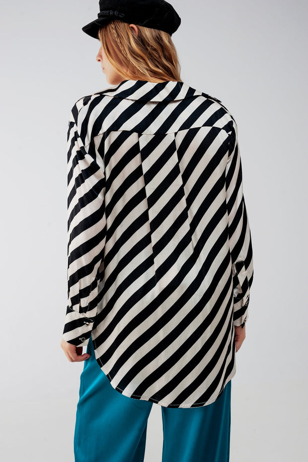 Button Through Oversized Shirt in Stripe